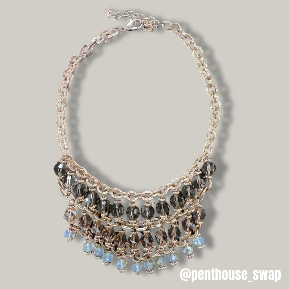 2 Tier Statement Necklace on Gold Tone Chain